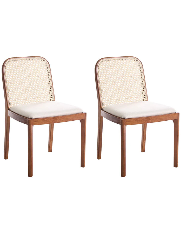 Set of 2 brown and beige fabric dining chairs
