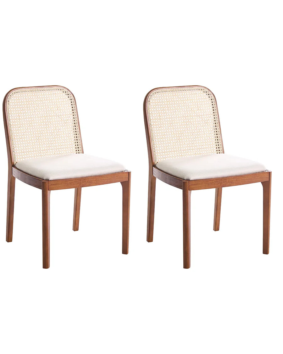 Set of 2 brown and beige fabric dining chairs