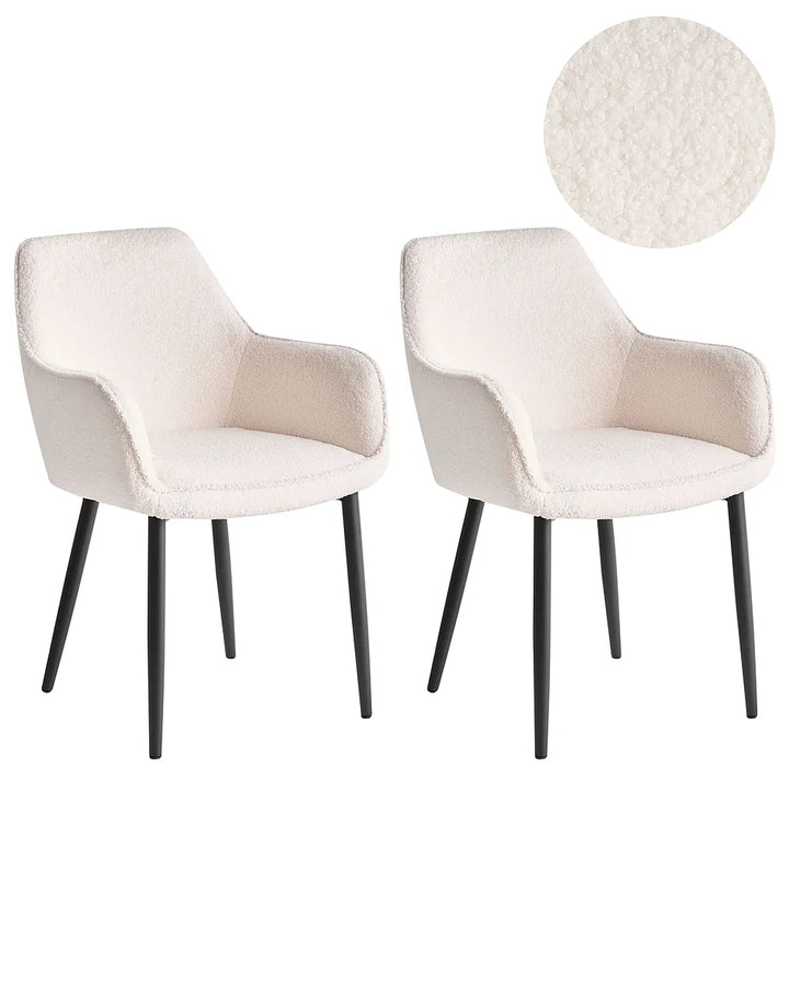 Set of 2 Dining Chairs Boucle White Vonte