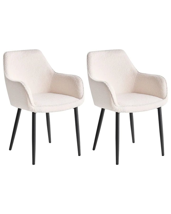 Set of 2 white boucle dining chairs