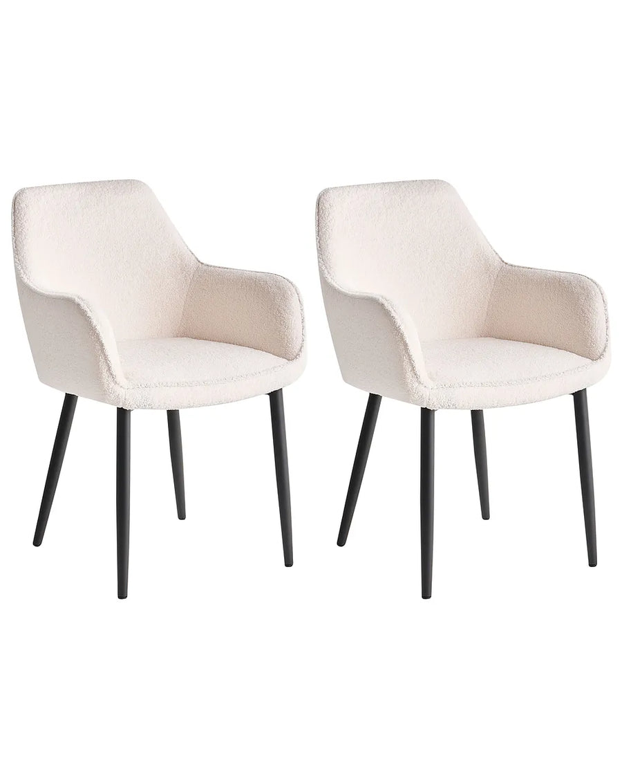 Set of 2 white boucle dining chairs