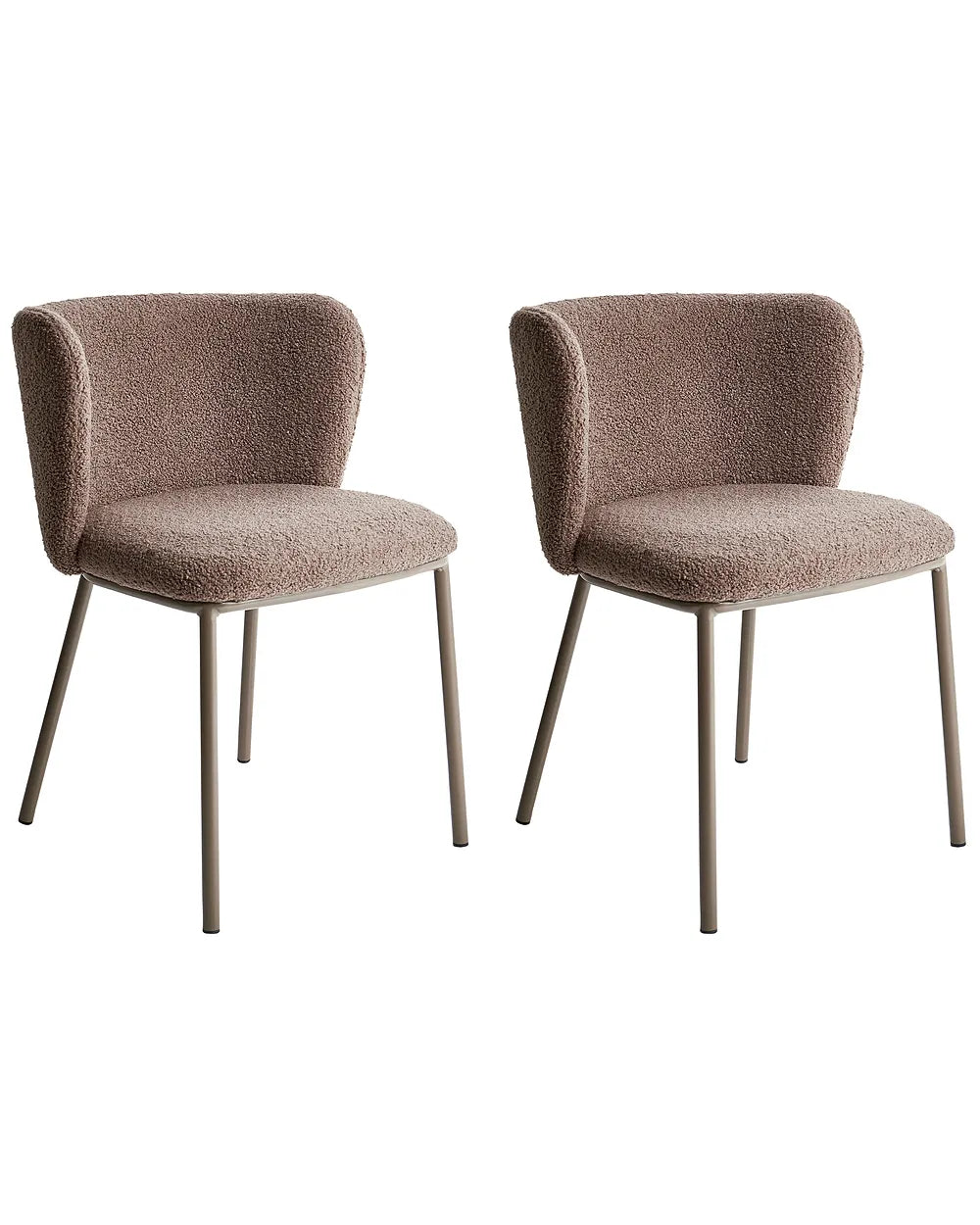 Two brown upholstered chairs with metal legs on a white background