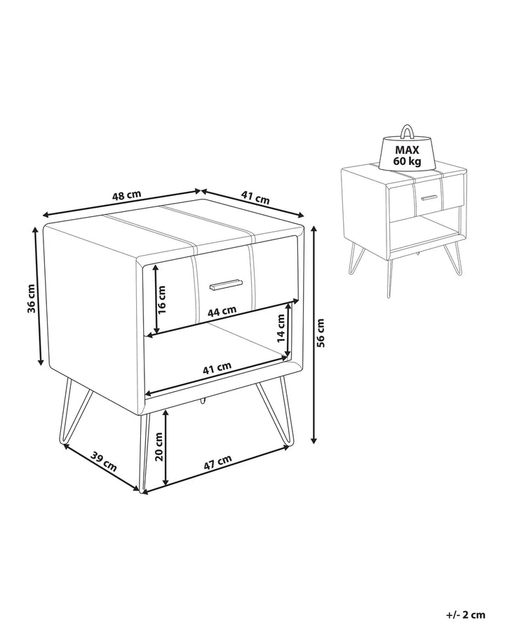 1 Drawer Bedside Table Faux Leather White Leavitt
