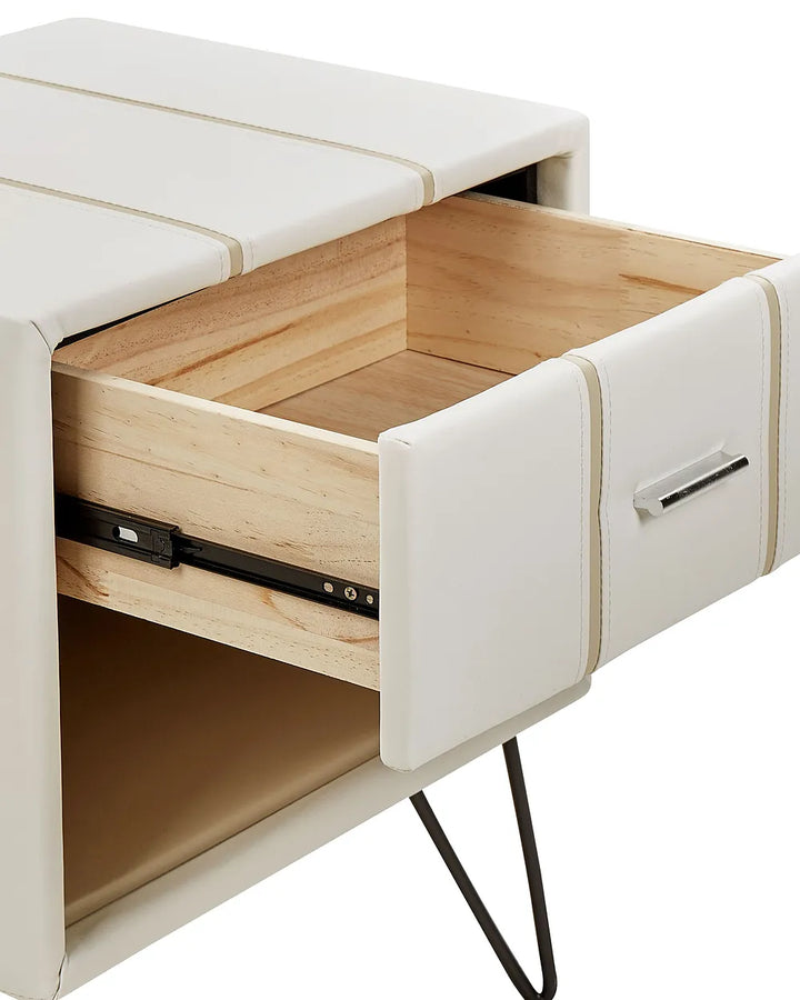 1 Drawer Bedside Table Faux Leather White Leavitt
