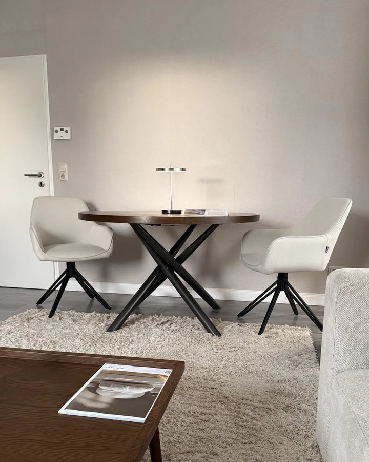 Set of 2 Dining Chairs Swivel Fabric Light Beige Maggie