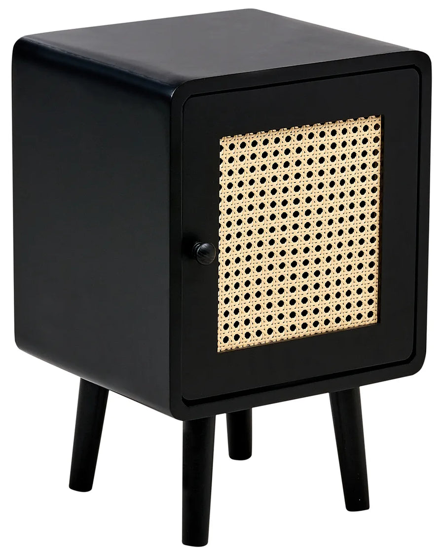 Black cabinet with a perforated door on a white background
