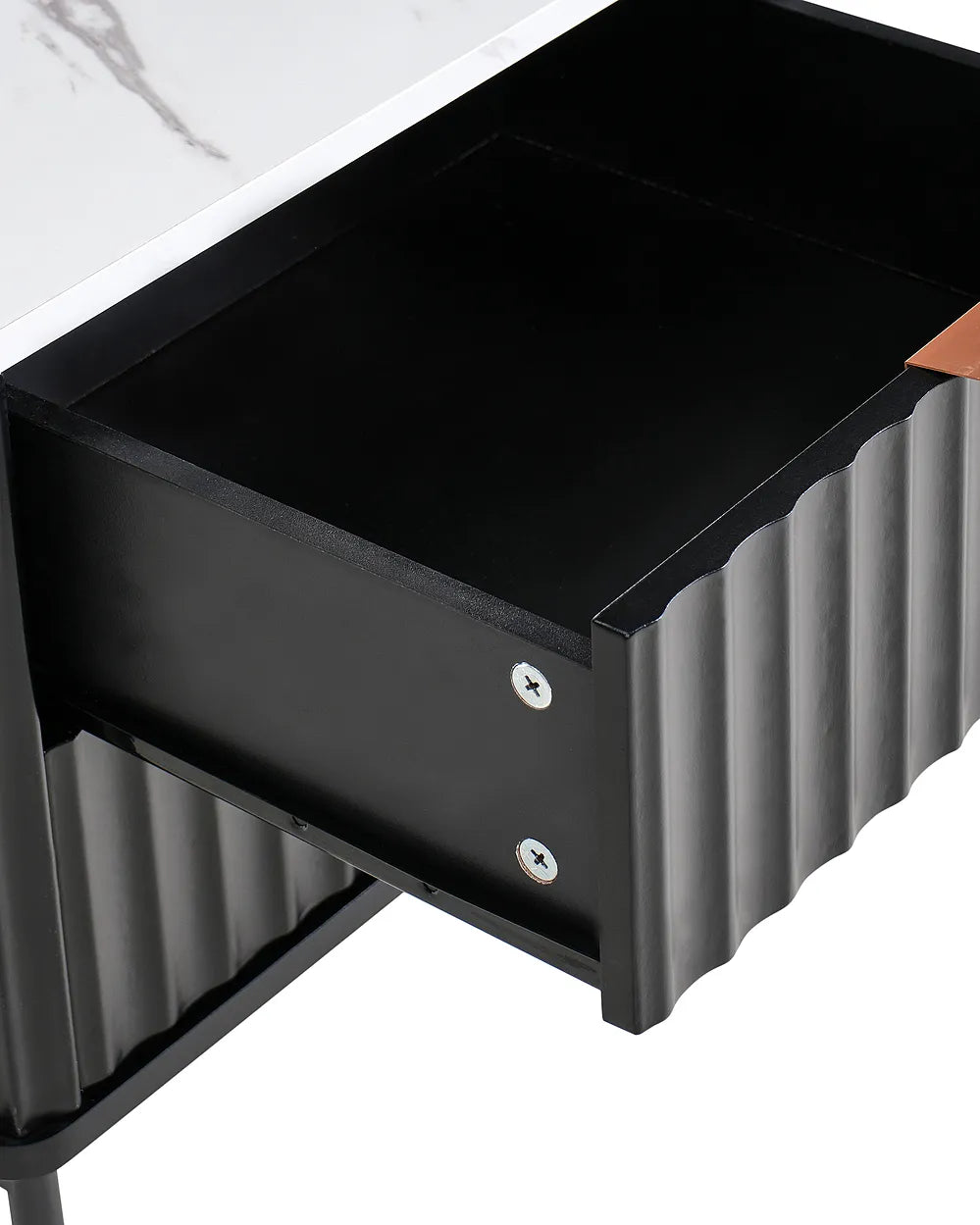 2 Drawer Bedside Table Marble/ Black Catris