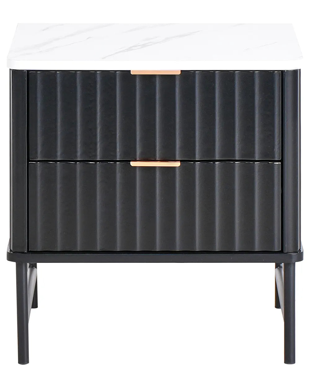 2 Drawer Bedside Table Marble/ Black Catris
