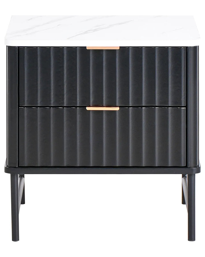 2 Drawer Bedside Table Marble/ Black Catris