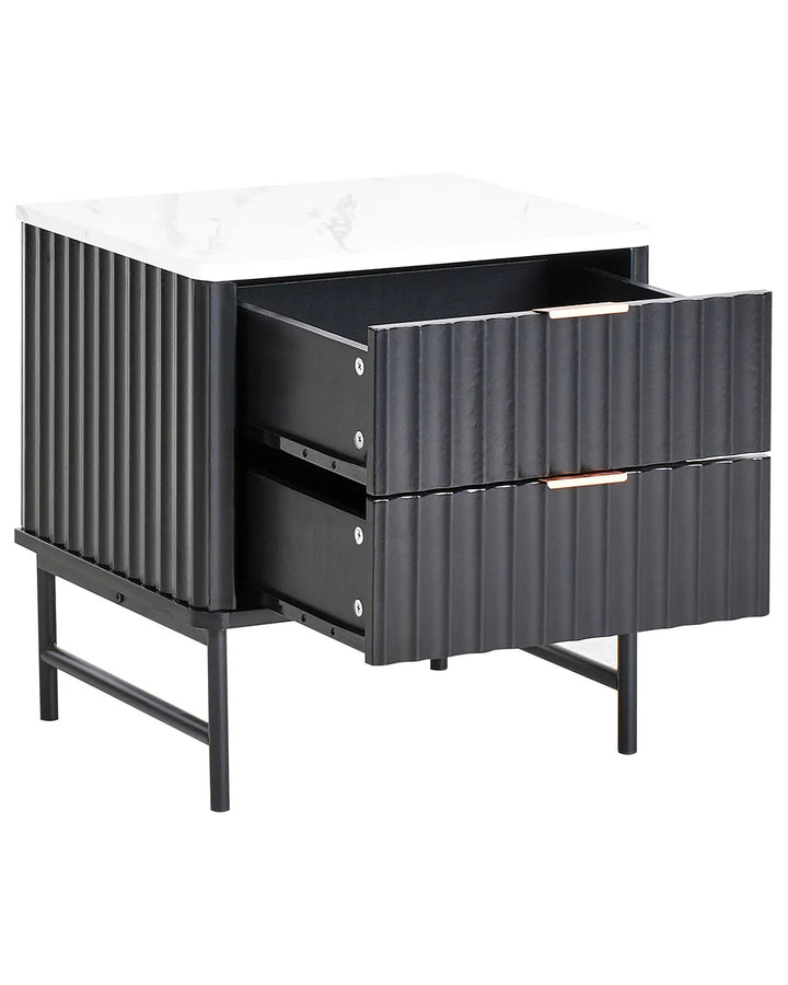 2 Drawer Bedside Table Marble/ Black Catris