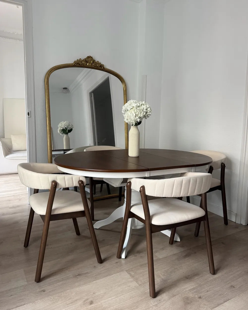 Set of 2 Dining Chairs Fabric Off-White/Dark Brown Irish