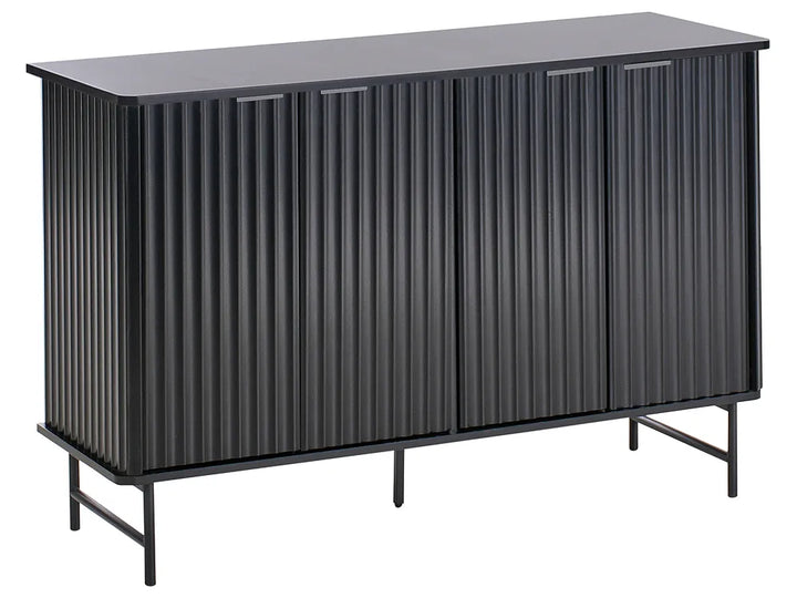 Black ribbed sideboard cabinet on a white background