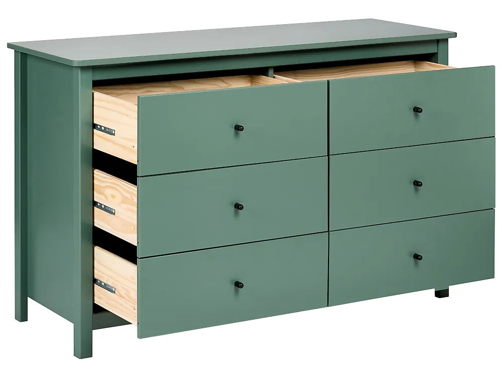 6 Drawer Chest Pine Wood Green Ademara