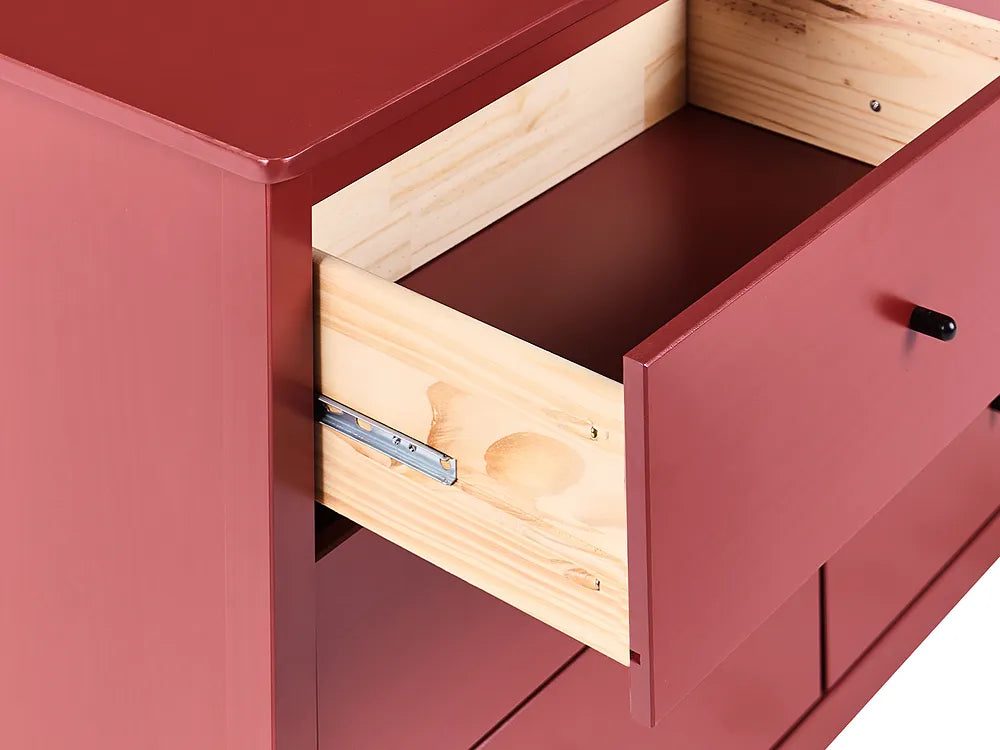 6 Drawer Chest Pine Wood Burgundy Ademara