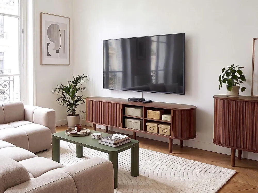 Dark brown entertainment unit with shelving