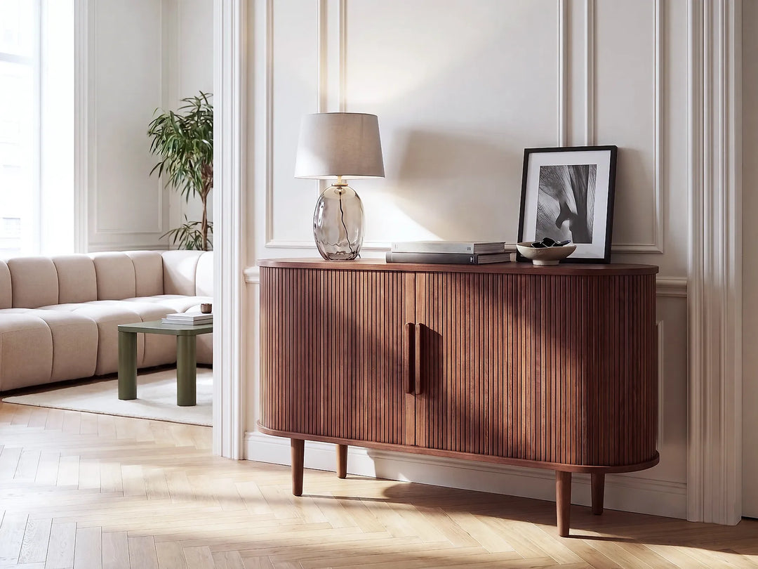Dark brown storage cabinet with two doors