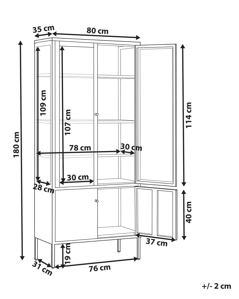 14/04/2027 Glass Display Cabinet 80 cm Metal Black Luper