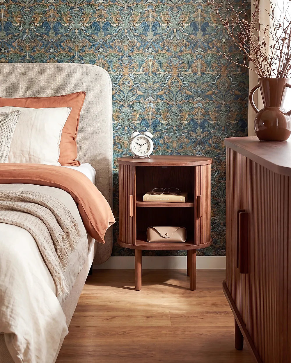 Dark brown nightstand with storage