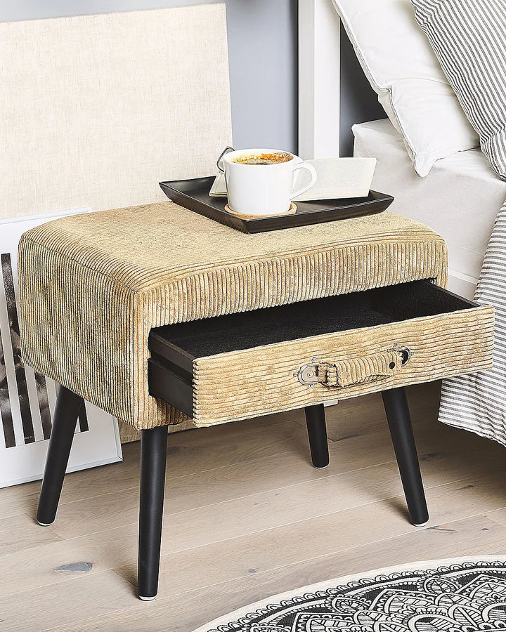 1 Drawer Bedside Table Corduroy Dark Beige Balom