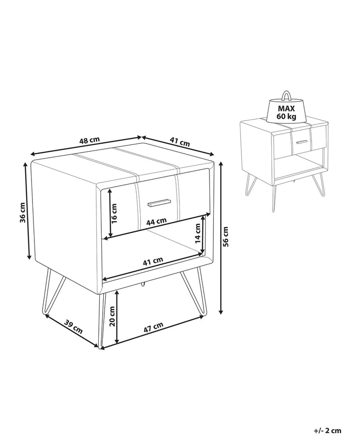 1 Drawer Bedside Table Faux Leather Beige Leavitt