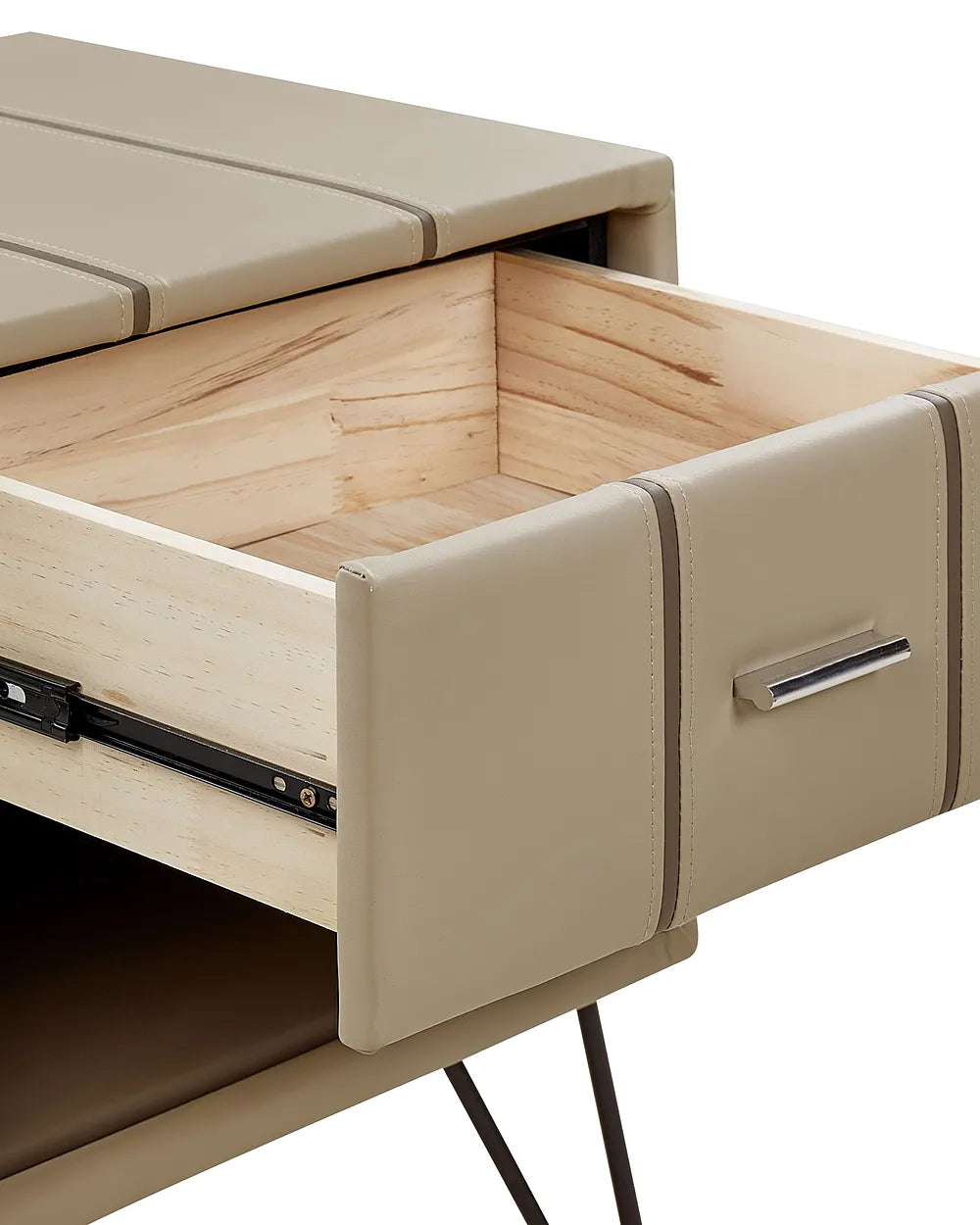 1 Drawer Bedside Table Faux Leather Beige Leavitt