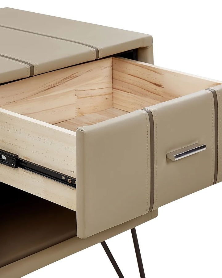 1 Drawer Bedside Table Faux Leather Beige Leavitt