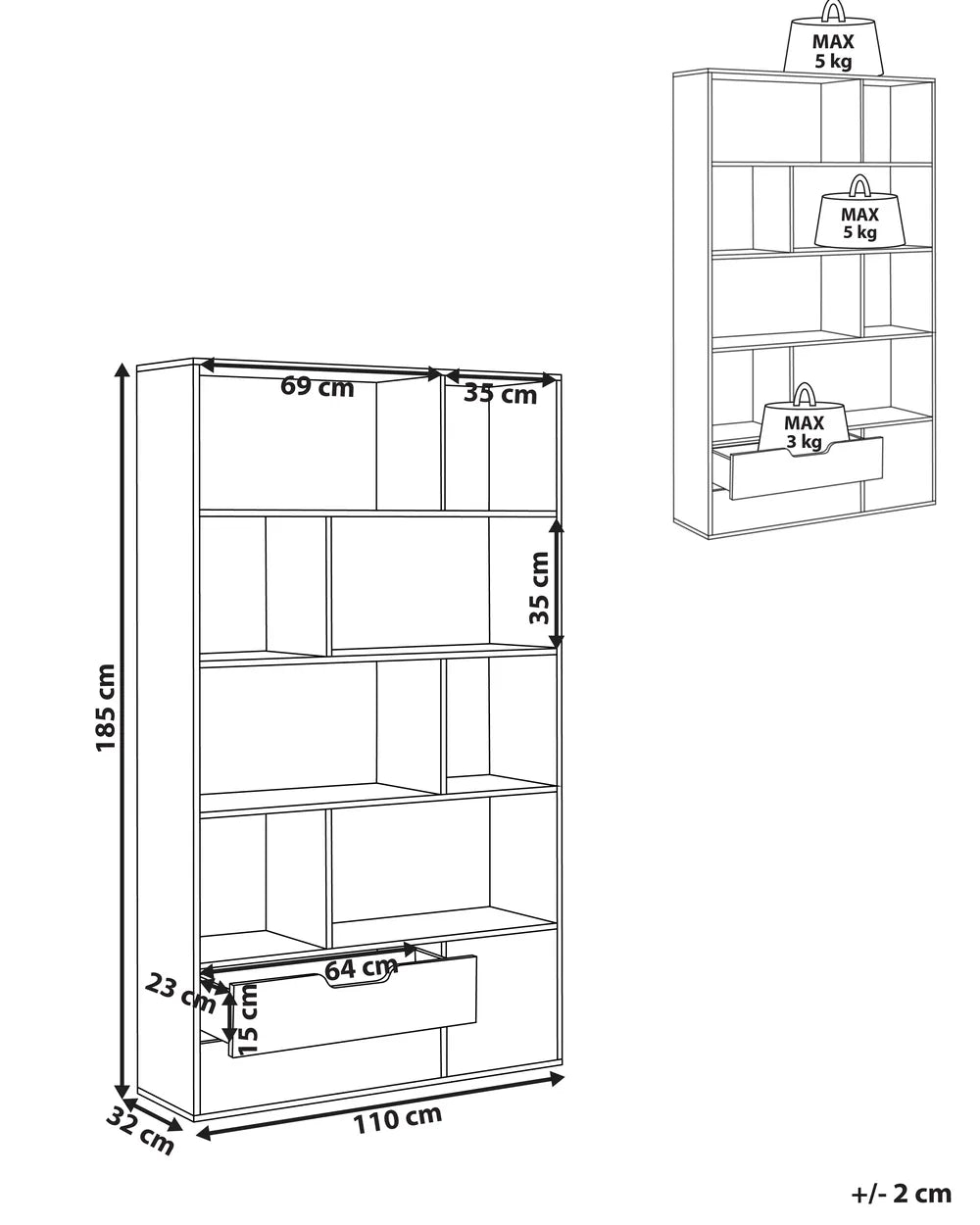 Bookcase 185 cm Brown/ White Jerald
