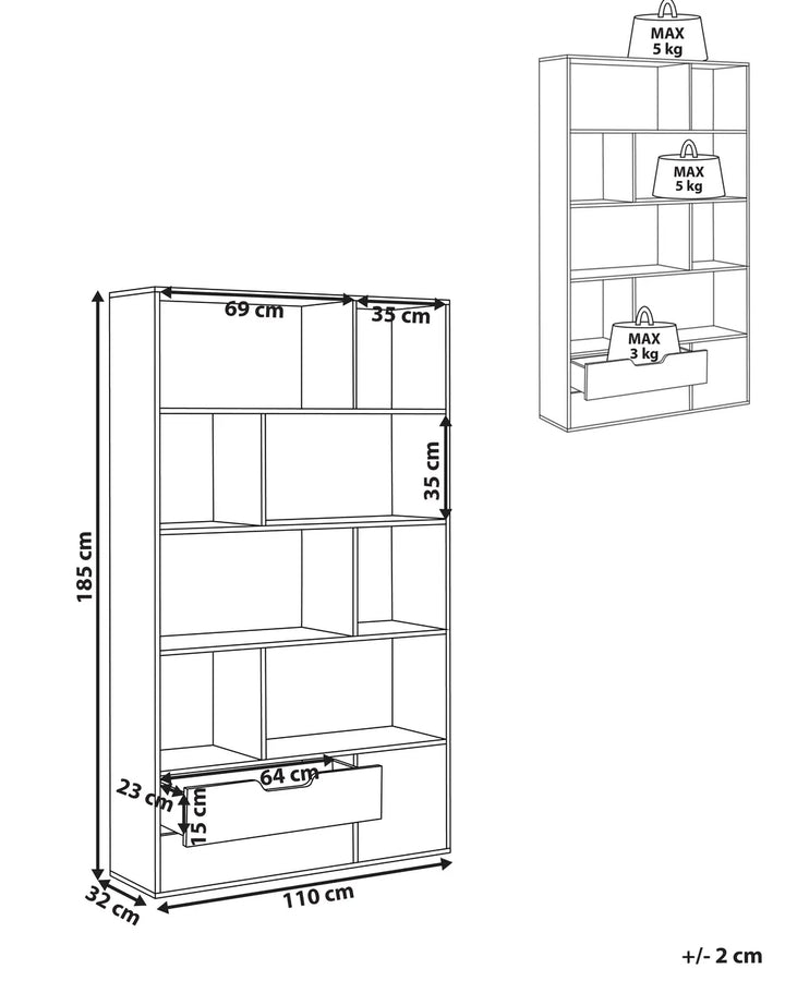 Bookcase 185 cm Brown/ White Jerald