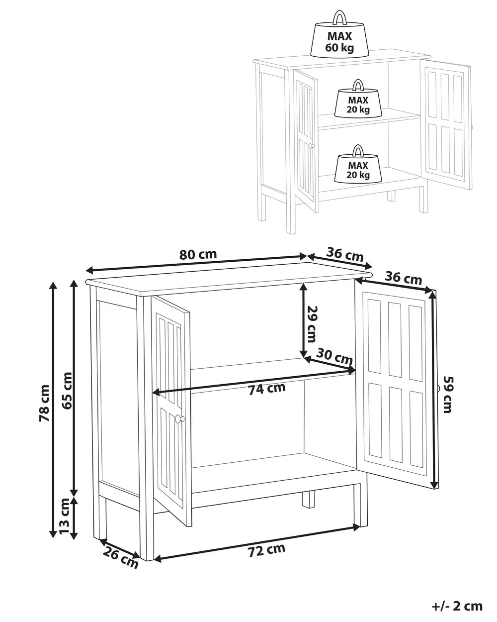 Glass Display Sideboard 80 cm White Kiall