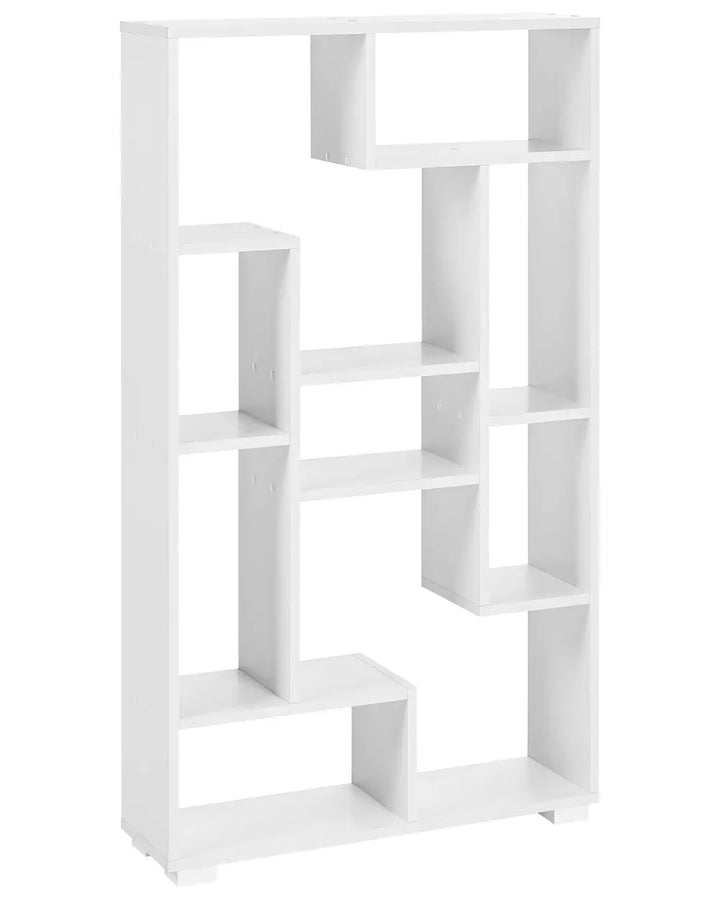 White geometric bookshelf on a white background