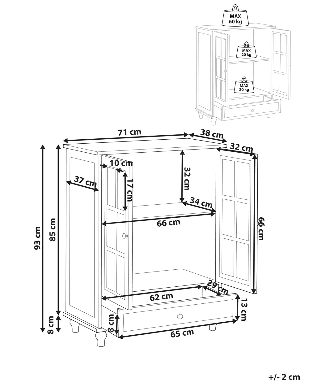 Glass Display Sideboard 71 cm White Sessoms
