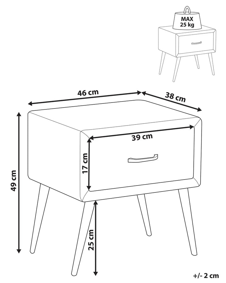 1 Drawer Bedside Table Corduroy Light Grey Guilford