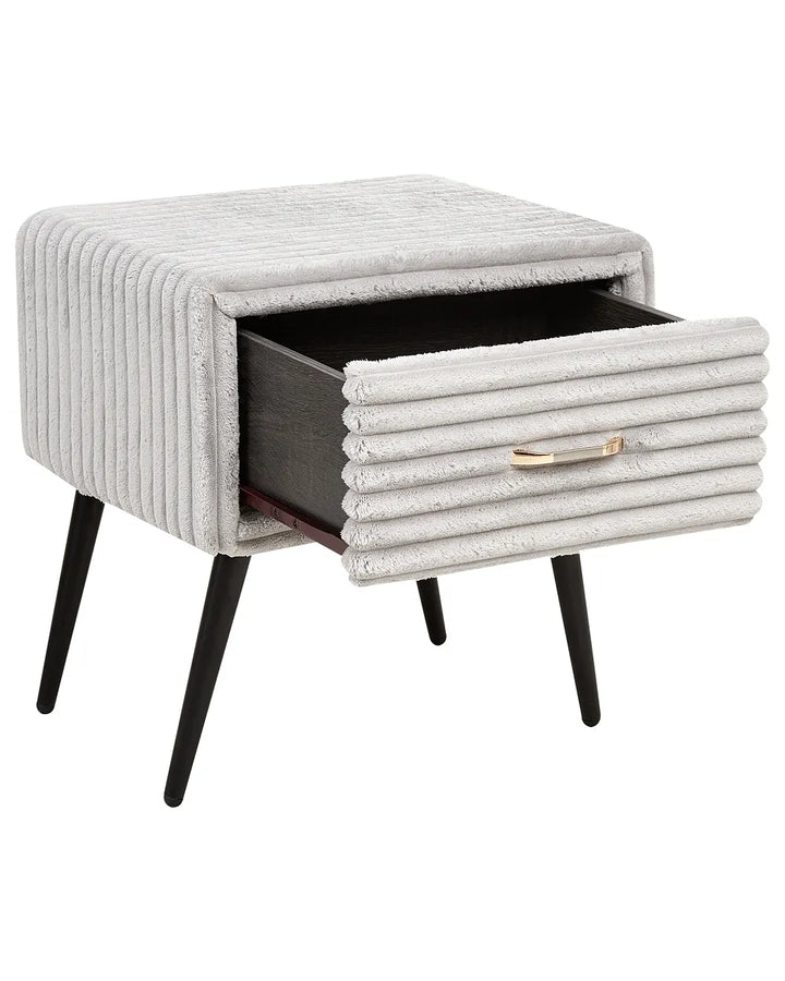 1 Drawer Bedside Table Corduroy Light Grey Guilford