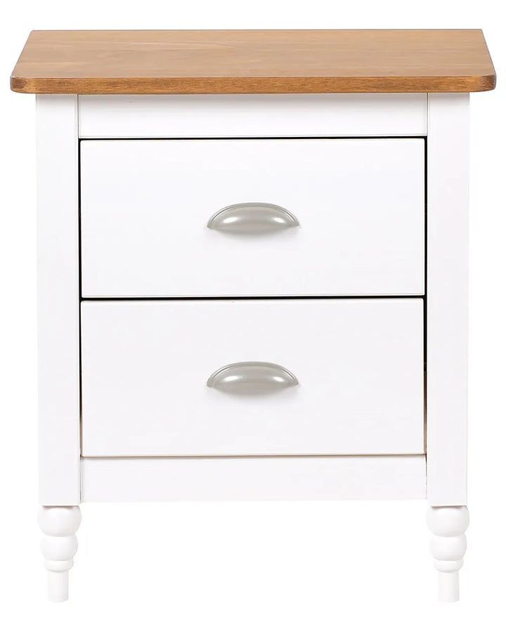 2 Drawer Bedside Table Pine Wood Brown/ White Collynns