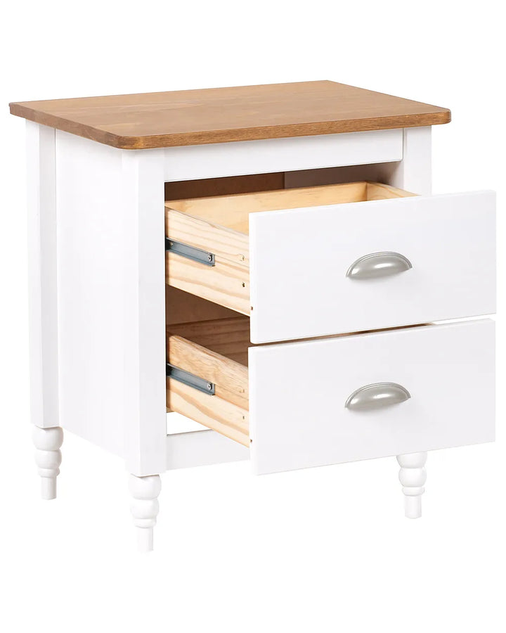 2 Drawer Bedside Table Pine Wood Brown/ White Collynns