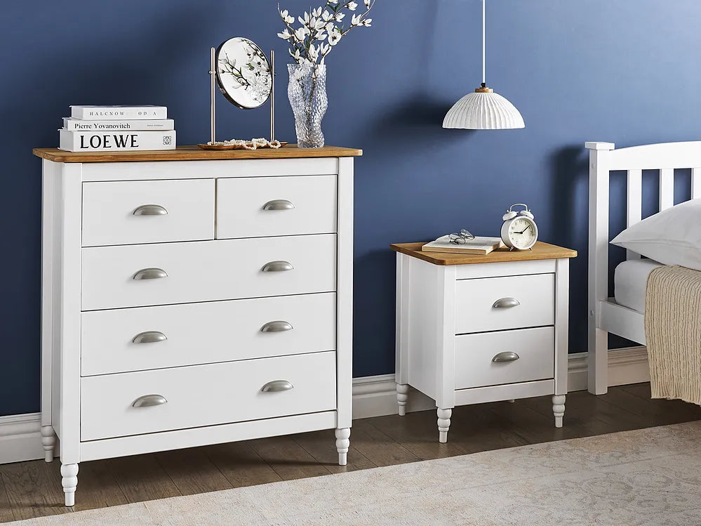 2 Drawer Bedside Table Pine Wood Brown/ White Collynns