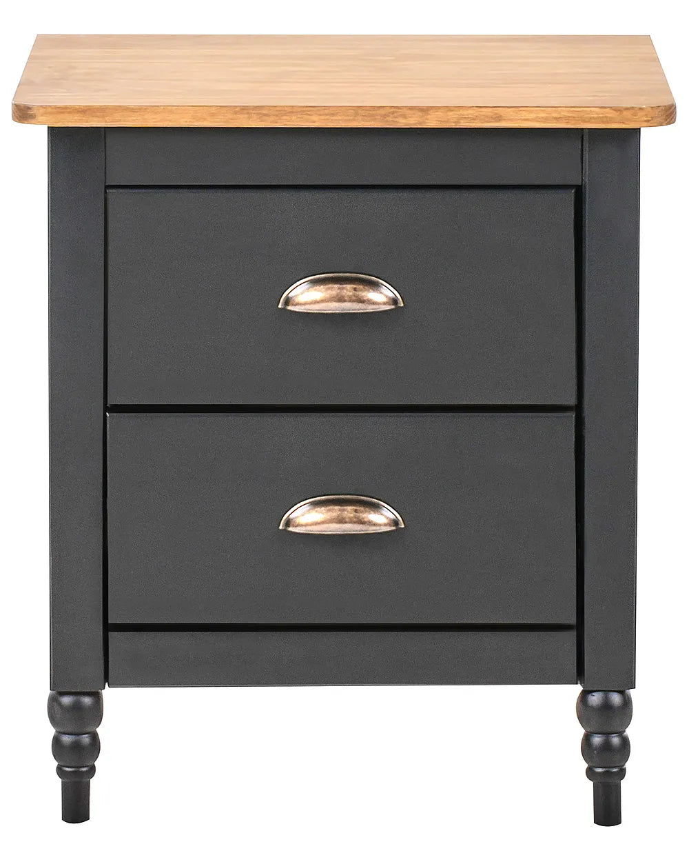2 Drawer Bedside Table Pine Wood Brown/ Black Collynns