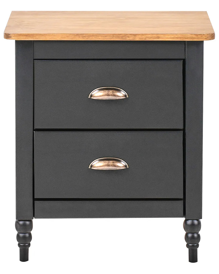 2 Drawer Bedside Table Pine Wood Brown/ Black Collynns