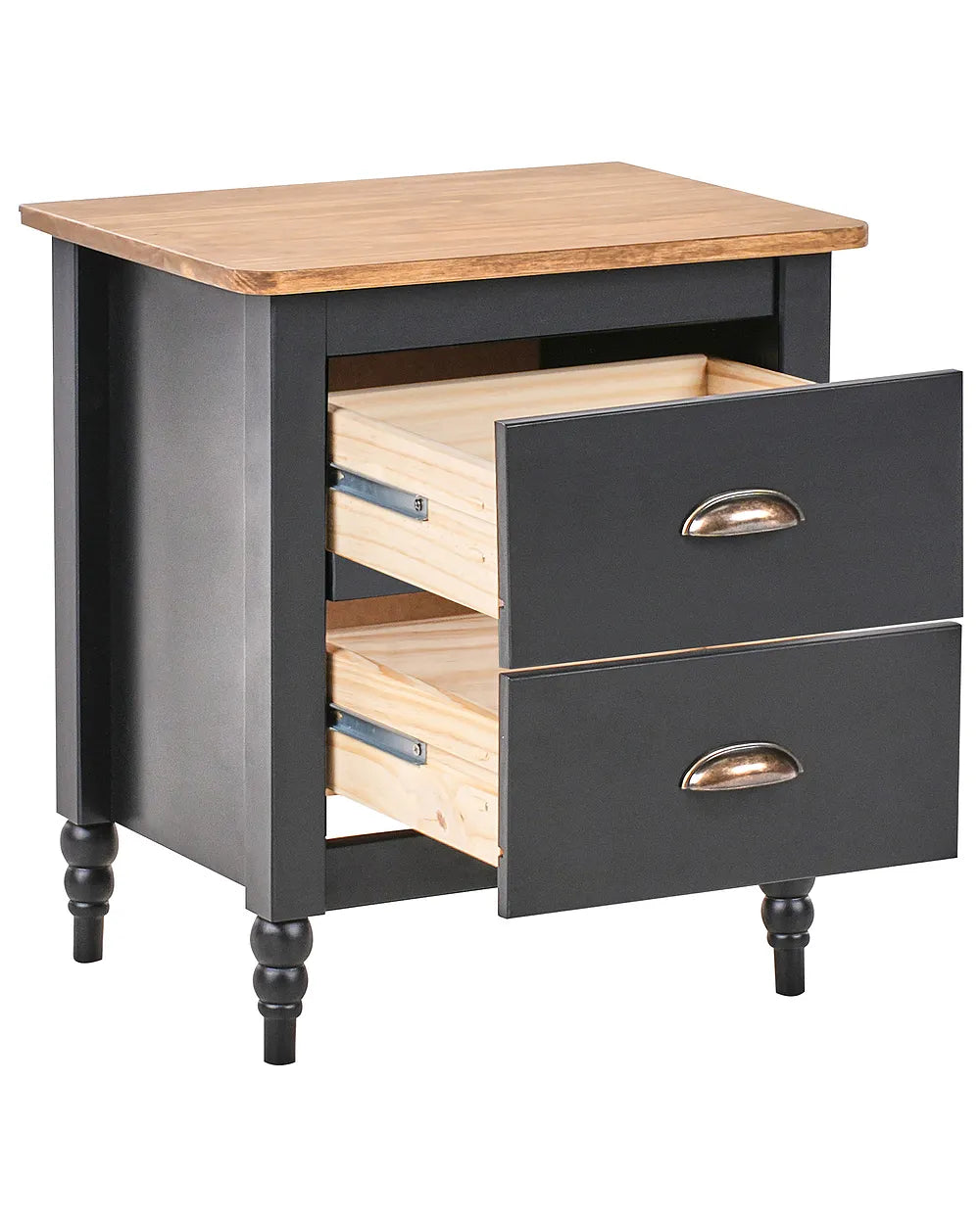 2 Drawer Bedside Table Pine Wood Brown/ Black Collynns