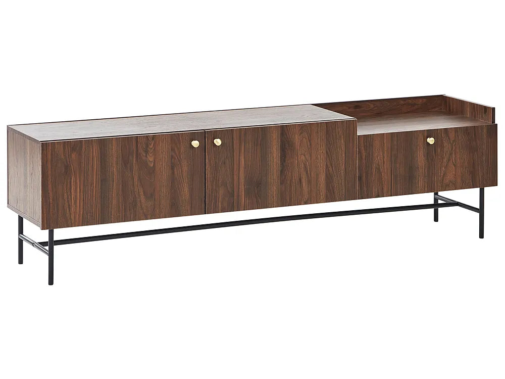 Wooden sideboard with metal legs on a white background