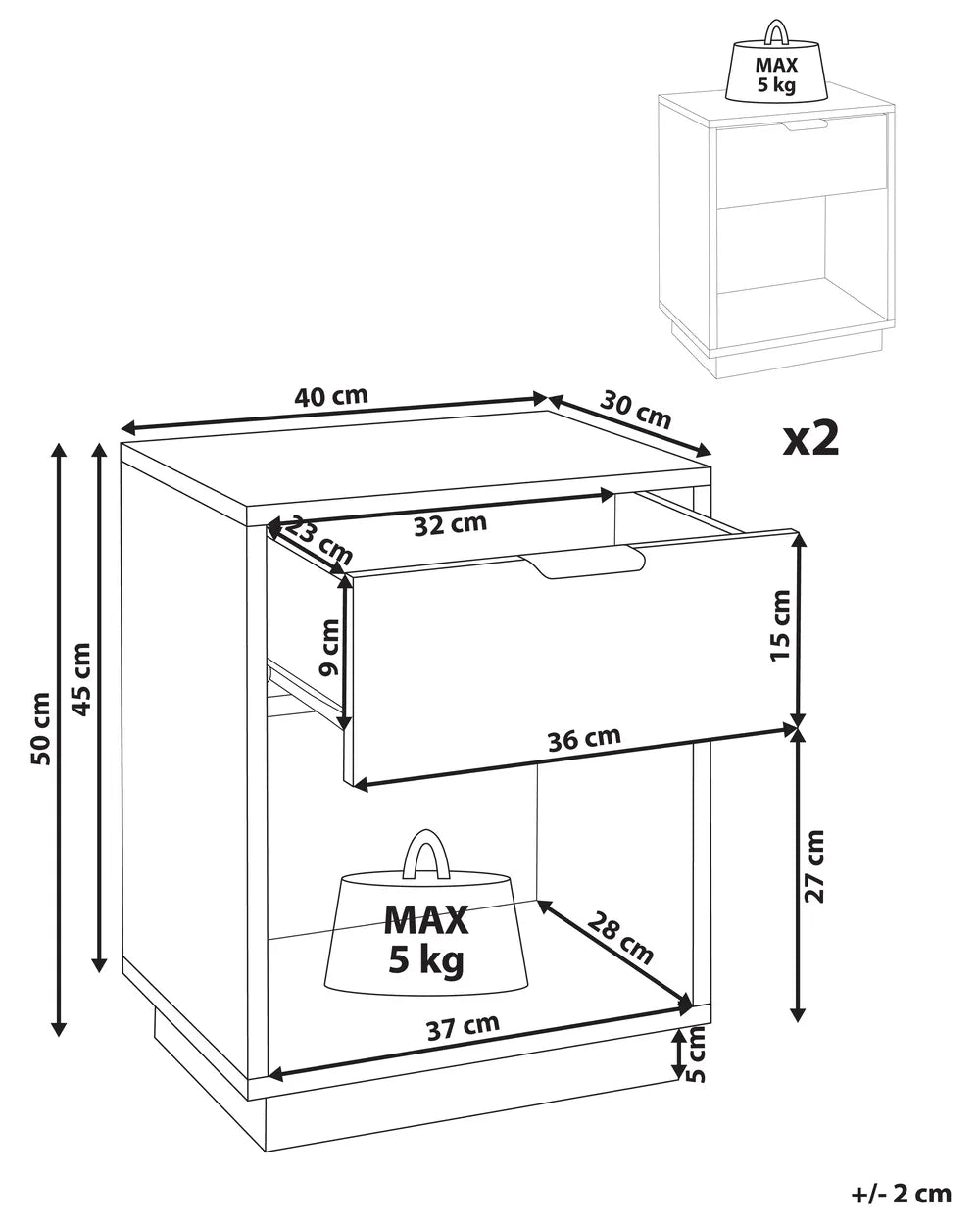 1 Drawer Bedside Table White Luka