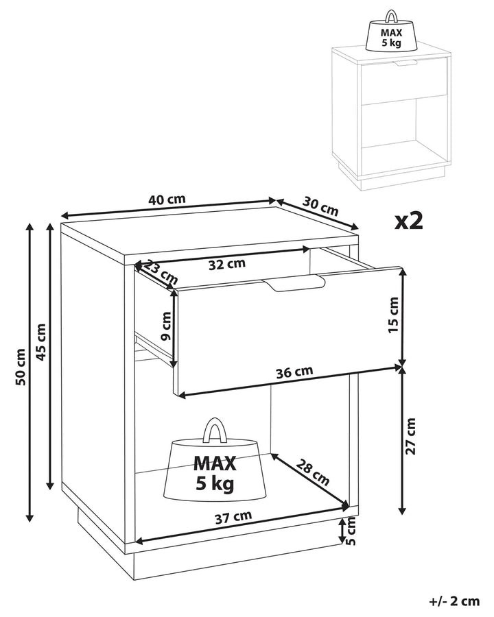1 Drawer Bedside Table White Luka
