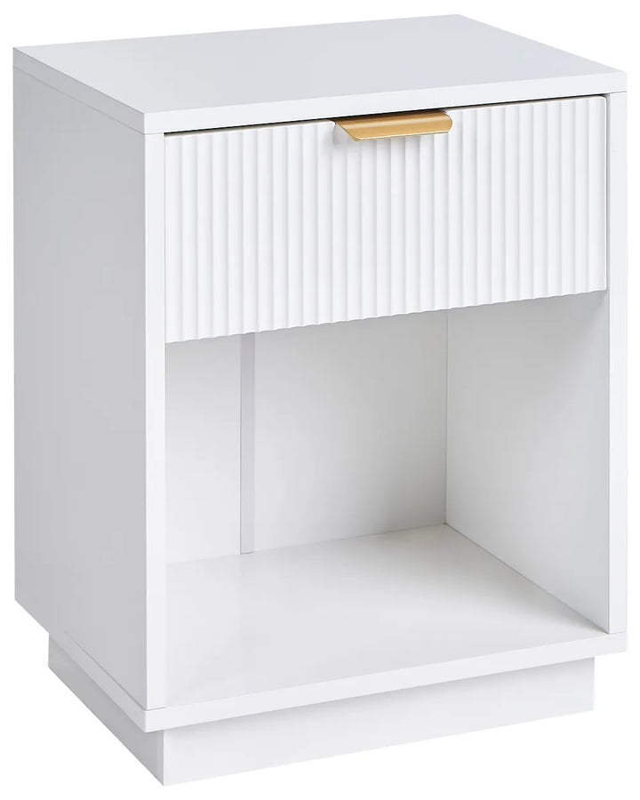 White nightstand with a wooden handle on a white background