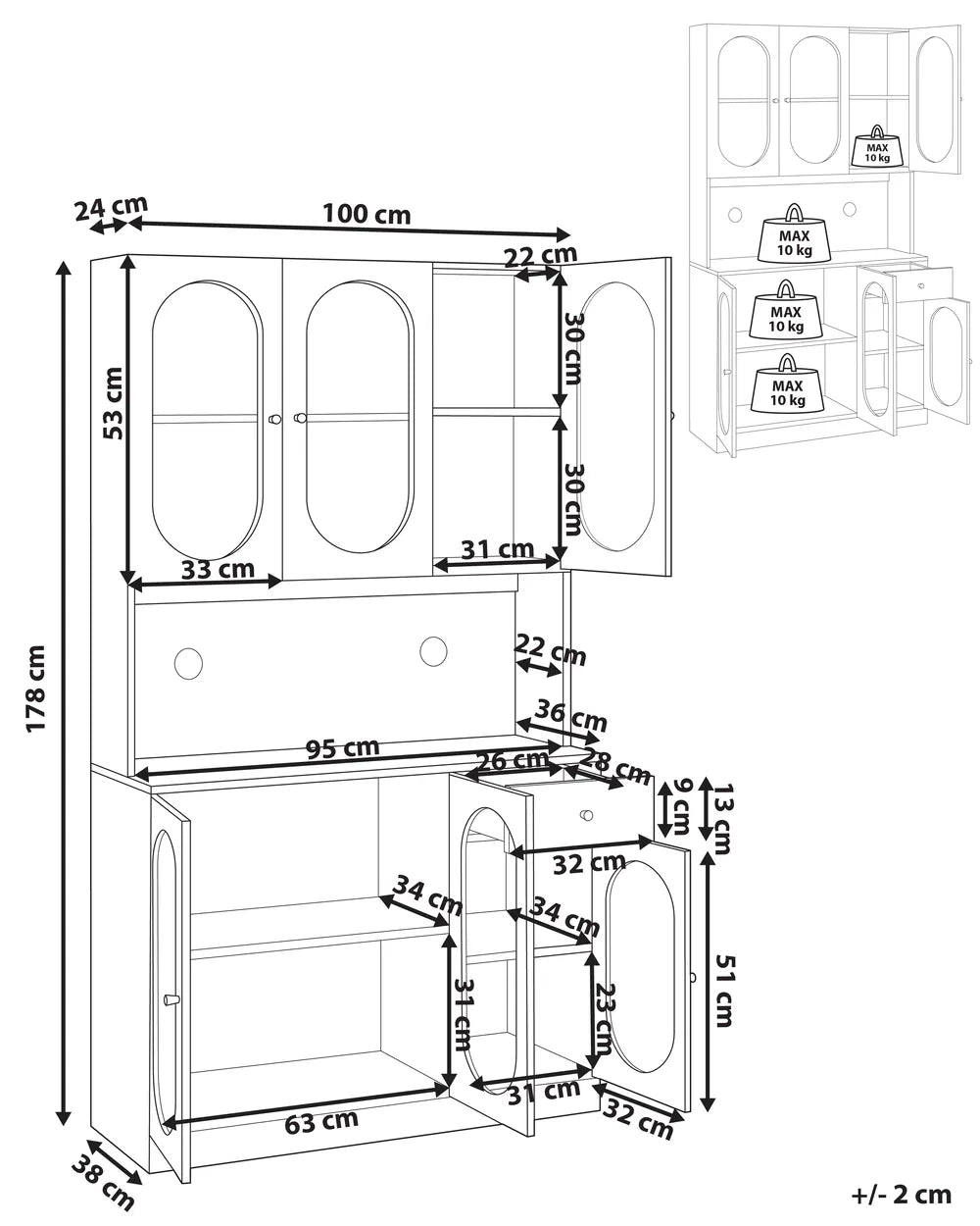 Glass Display Cabinet 100 cm Black Juel
