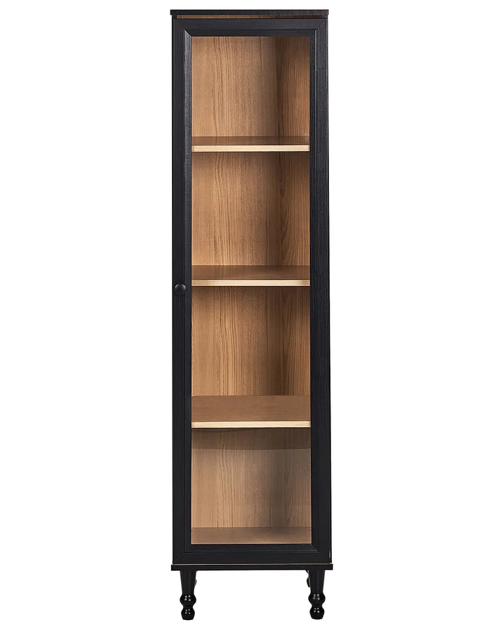 Tall wooden cabinet with black frame on a white background