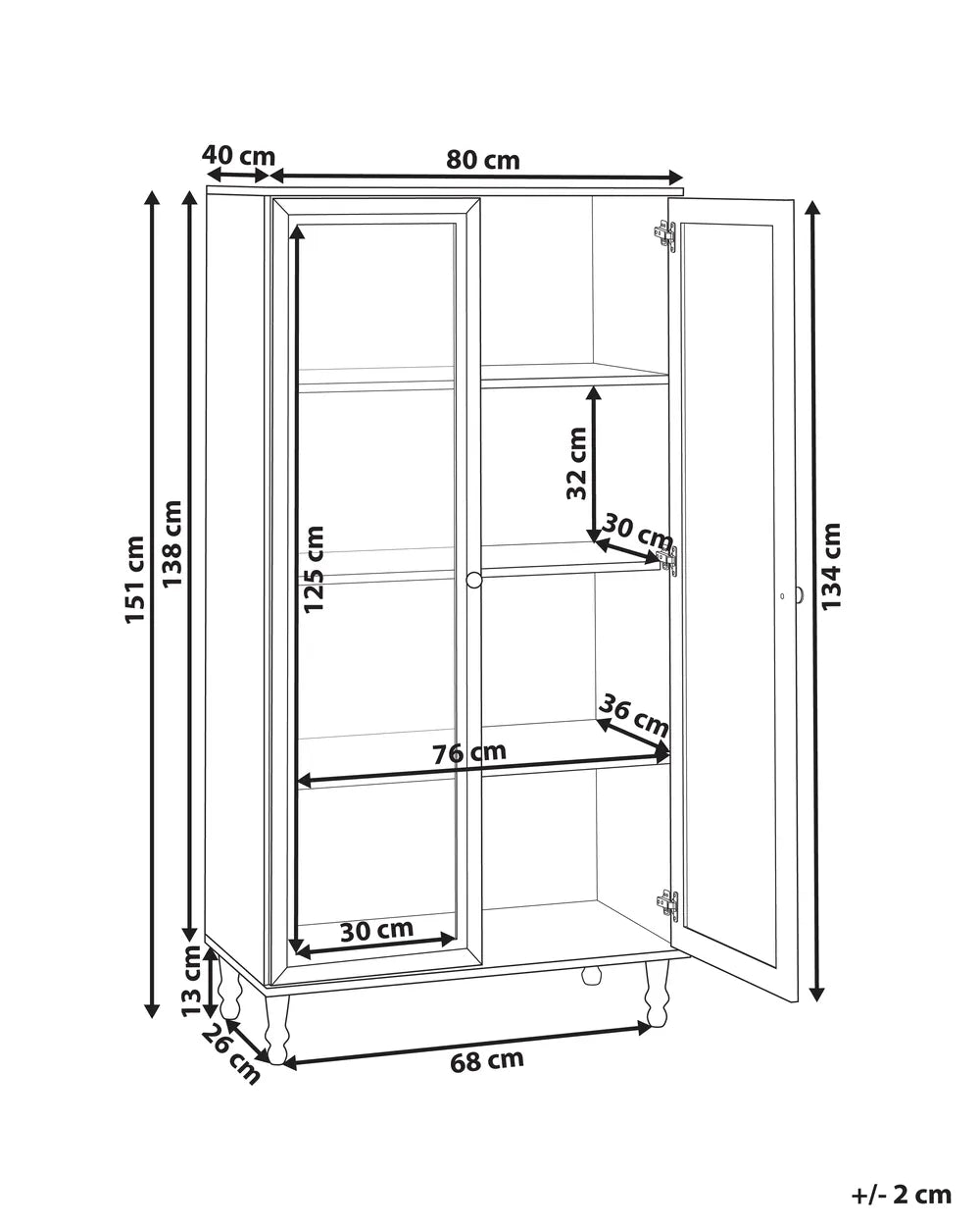 Glass Display Cabinet 80 cm White Bayline