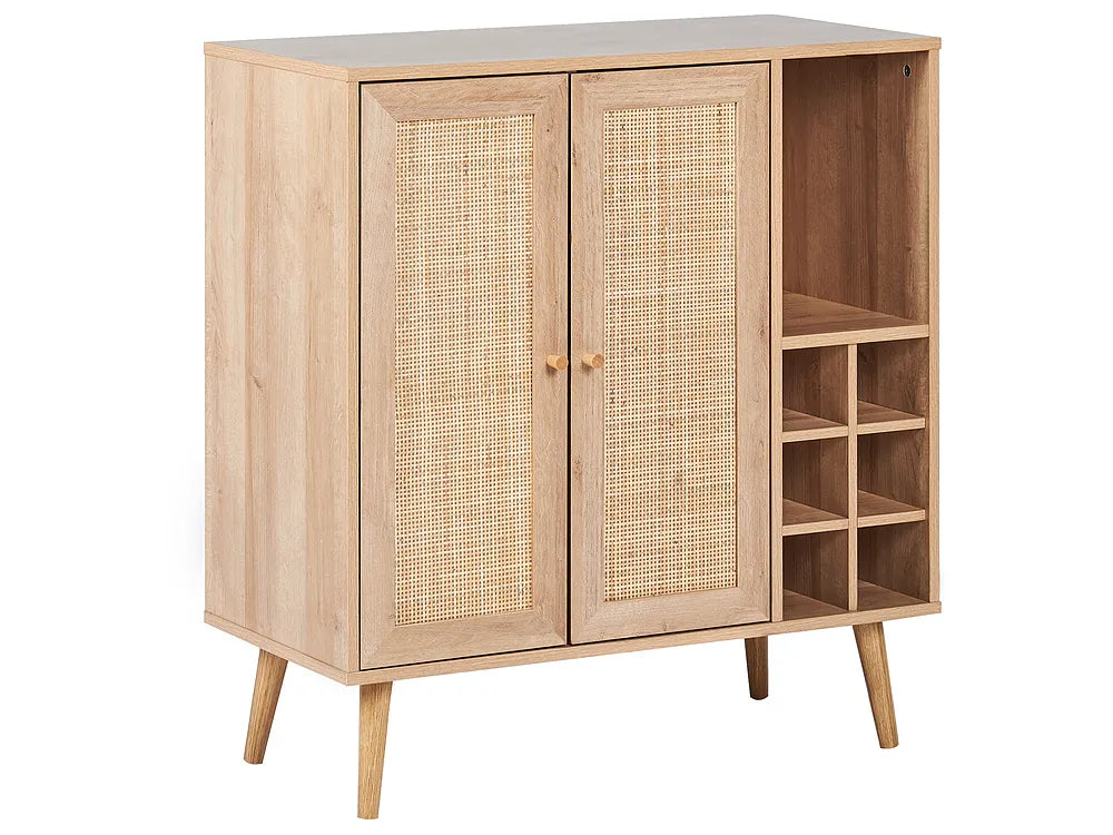 Wooden cabinet with rattan doors on a white background