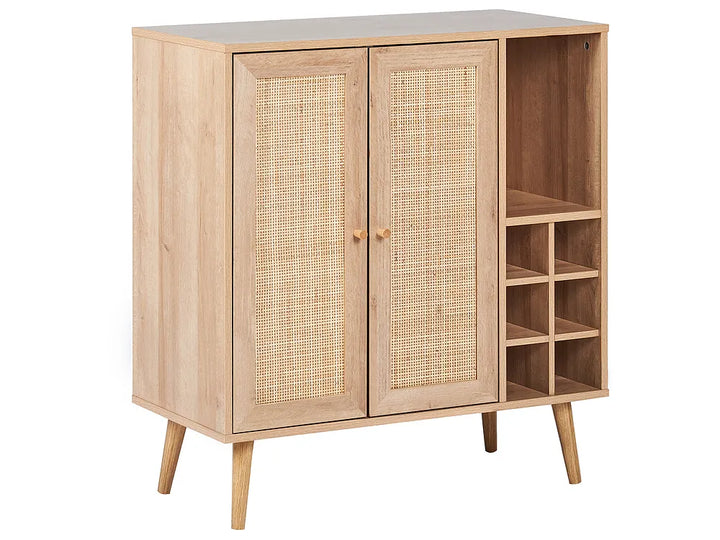 Wooden cabinet with rattan doors on a white background