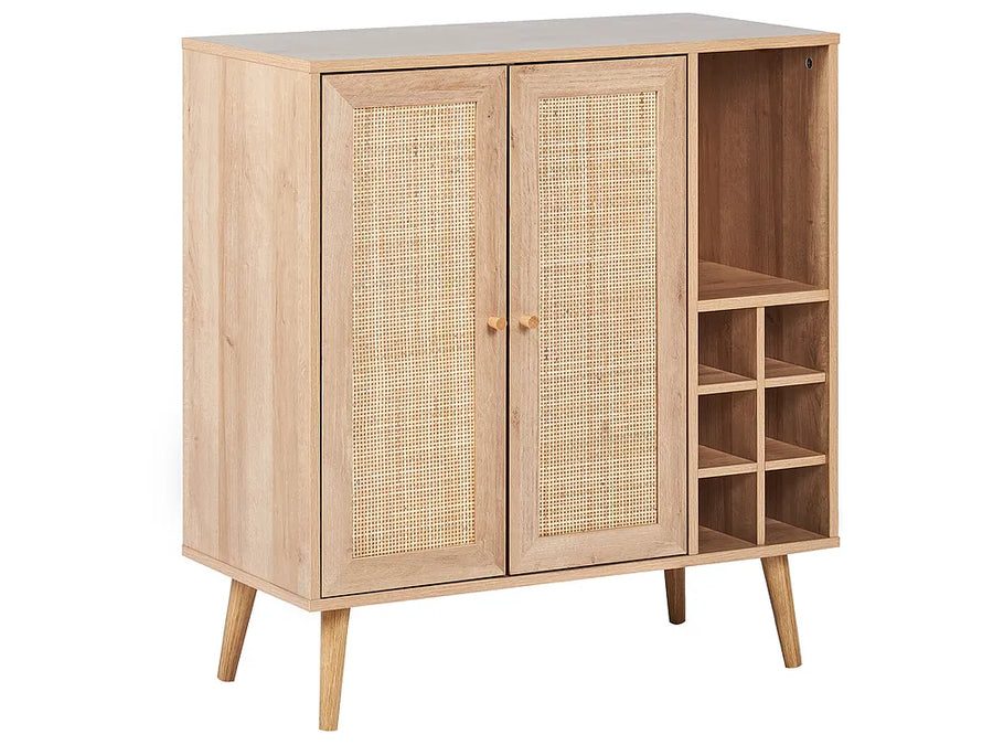 Wooden cabinet with rattan doors on a white background