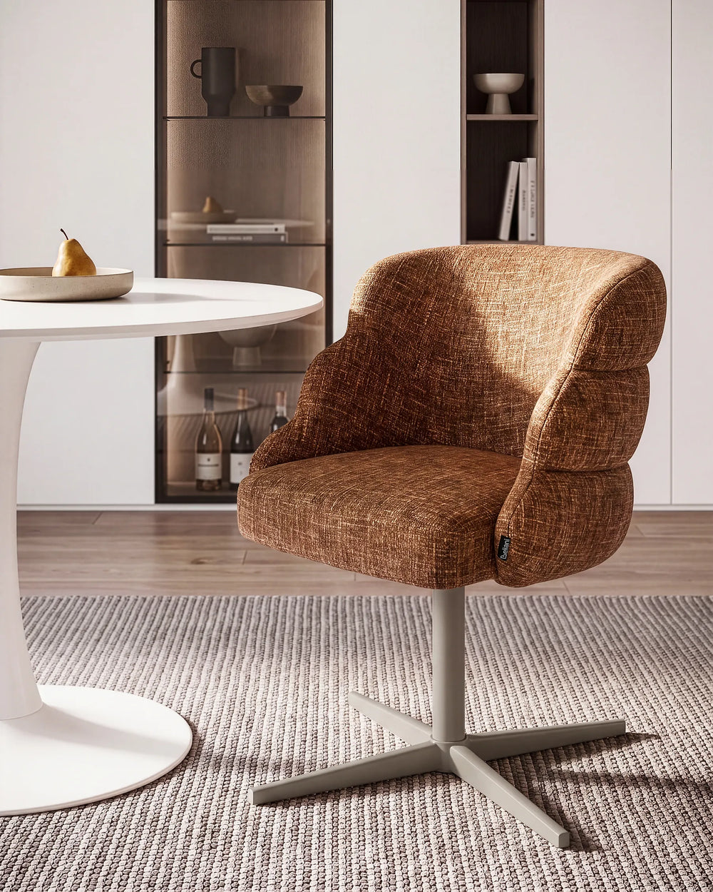 Upholstered golden brown dining chair